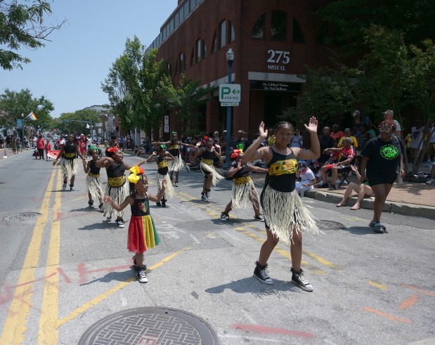 The MEGA dancers perform. The Annapolis Juneteenth Parade makes its way up West Street Saturday afternoon. (Paul W. Gillespie/Staff photo)