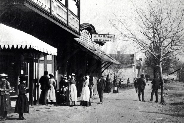 The Samuel Harris Cheap Store at the corner of Botetourt and Duke of Gloucester streets in Williamsburg, circa 1900. Special Collections, John D. Rockefeller Library, The ColonialWilliamsburg Foundation