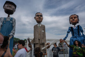Puppets of, from left, artist William Edmonson, architect Moses McKissak III, and Fisk University Jubilee Singer Ella Sheppard were made by University School of Nashville students, teacher Emily Holt and the African American Cultural Alliance.(Photo: John Partipilo)