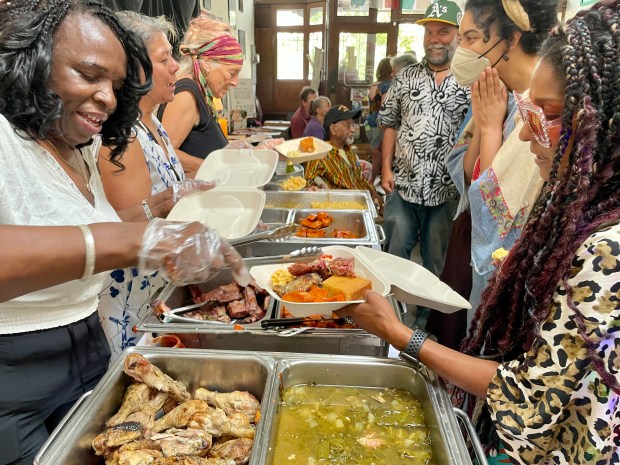 Over 100 folks showed up for a fine meal, poetry, light jazz, singing, good feelings andcamaraderie.