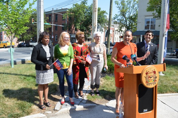 Montgomery County Commissioners' Chairwoman Jamila Winder is pictured speaking on...