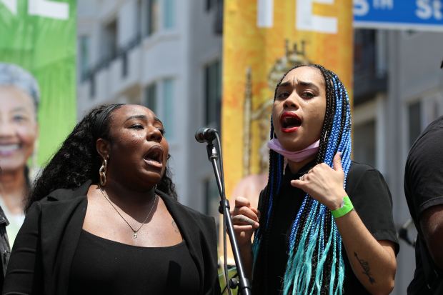 Members of the Antioch Church Choir perform at the Juneteenth...
