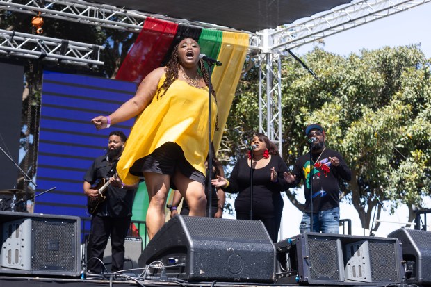 Kandace Waters-Hill performs during Long Beach’s 4th annual Juneteenth celebration...