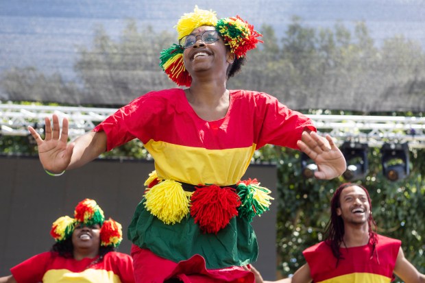 The Dembrebrah Drum and Dance Ensemble performs during Long Beach’s...