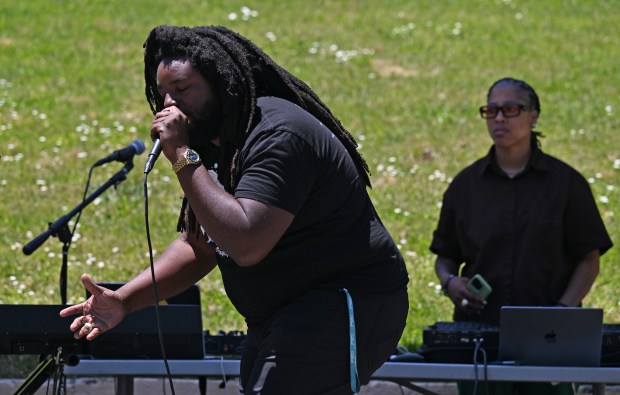 Rapper SumOfMan performs during Mill Valley Recreation's Juneteenth celebration at...