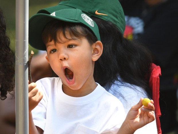 Brysont Bryant, 3, attends the Redlands’ Juneteenth Festival on Sunday,...