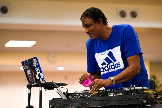 Eric McDonald, known as DJ Mysteree, plays music Wednesday, June...
