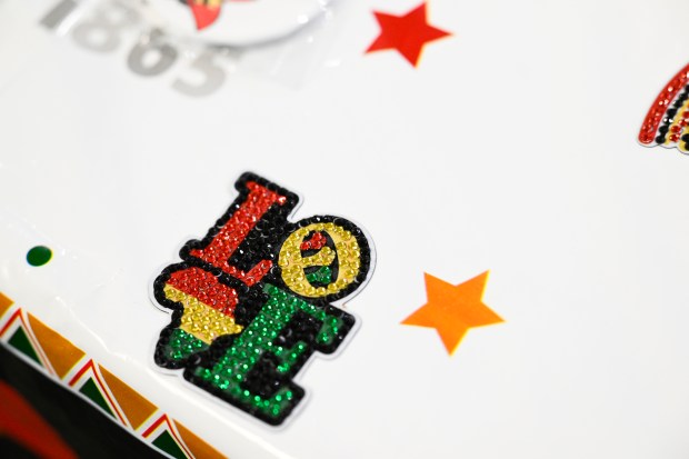 Tables are decorated with symbols celebrating the holiday during the...