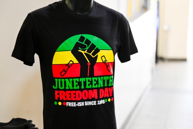 The second annual Love4Us Juneteenth Freedom Celebration includes shirts marking...