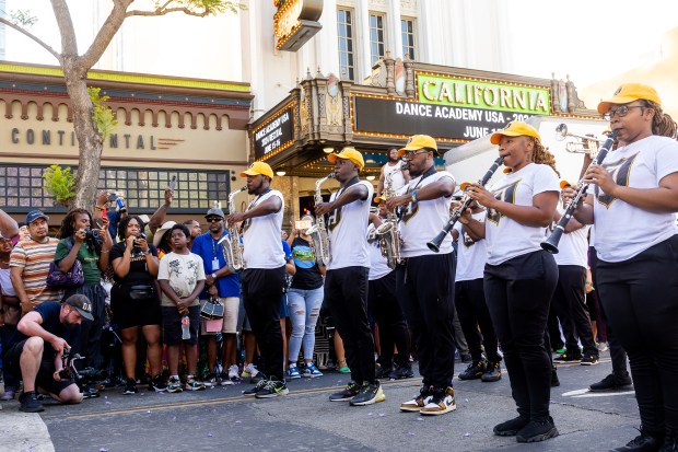 The Alabama State University marching band performs at the Juneteenth celebration, Saturday, June 15, 2024, in the SoFa District of San Jose, Calif. (Karl Mondon/Bay Area News Group)