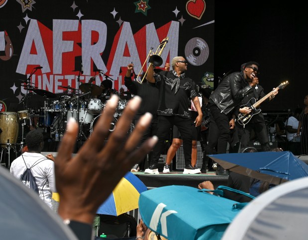 Gospel singer Tim Bowman Jr., performs during 2023 AFRAM at Druid Hill Park. (Kenneth K. Lam/Staff)