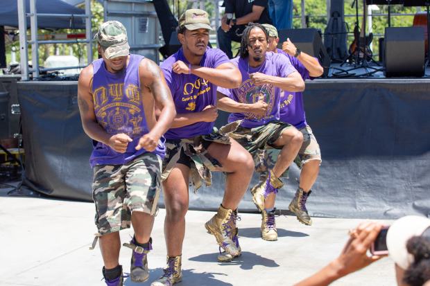 Members of the Omega Psi Phi fraternity from CSU San...