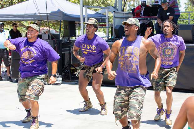 Members of the Omega Psi Phi fraternity from CSU San...