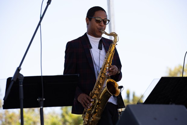 A saxophonist from the Clayton C during the Juneteenth Celebration...