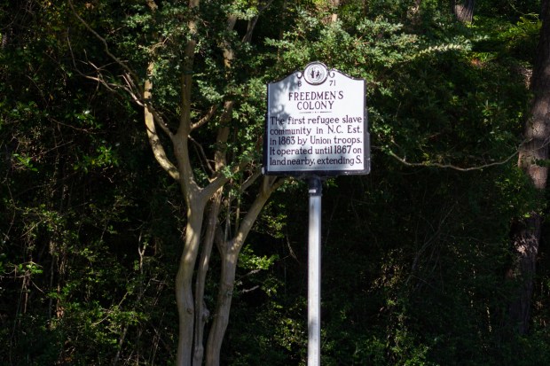A North Carolina Highway Historical Marker across from the intersection...