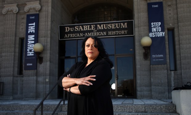 Perri Irmer, CEO of the DuSable Museum of African American History, outside the museum on the South Side of Chicago in 2021. (Terrence Antonio James/Chicago Tribune)